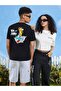 Plus Size Tom and Jerry Front and Back Detailed Oversize Crew Neck 100% Cotton Black T-shirt - 2