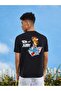 Plus Size Tom and Jerry Front and Back Detailed Oversize Crew Neck 100% Cotton Black T-shirt - 7