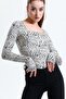 women's square collar bone zebra patterned long sleeve blouse - 2
