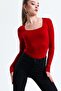 women's square neck burgundy long sleeve blouse - 2