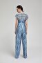 V-Neck Tie Waist Patterned Satin Jumpsuit - 3