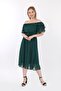 Women's Collar Flounced Belted Chiffon Emerald Green Shooting Dress - 2