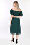 Women's Collar Flounced Belted Chiffon Emerald Green Shooting Dress - 7