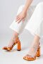 Orange Metallic Stone Banded Angular Platform Summer Comfortable Women's Shoes Premium Model New Season - 3