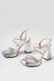 Silver Metallic Stone Banded Angular Platform Summer Comfortable Women's Shoes Premium Model New Season - 3