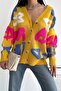 Women's Standard Size Patterned Button Detailed Oversize Knitwear Cardigan - 2