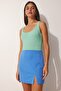 Women's Sky Blue Slit Mini Skirt FN03080 - 3