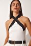 Women's Black and White Halter Neck 2-Pack Crop Knitwear Blouse US00915 - 5