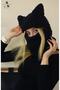 Snow Mask Animal Figure Hat with Cat Ears Black Hat Puffy Beanie Ski & Snowboard Balaclava - 3