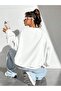 Flower Bouquet Printed Crew Neck Unisex White Oversize Sweatshirt - 3