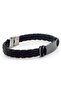Men's Black Leather Black Steel Special Design Bracelet Bl081 - 2
