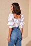 White Balloon Sleeve Square Neck Crop Woven Blouse TWOSS19XB0036 - 15