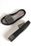 Capone Single Wide Band Stone Detailed Wedge Heel Metallic Platinum Women's Slippers - 4