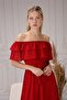 Carmen Collar Belted Large Size Red Chiffon Dress Trend Stylish Wedding Wedding Cocktail - 2