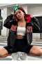 Unisex Black Color Zippered Red Brooklyn Printed 3 Thread Fleece Cardigan / Jacket - 6