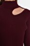 Mürdüm Midi Cut Out/Pencere Detaylı Triko Elbise TWOAW24EL00028 - 5