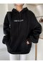 Colored Clouds Sweatshirt - Black Printed Oversize Ribbon Hoodie
