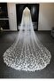 Floral Veil Off White 3D Floral Veil 300 Cm Long Veil with Comb Cathedral Veil - 2
