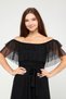 Women's Madonna Collar Belted Black Tulle Dress - 3