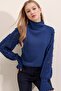 Women's Cobalt Blue Half Turtle Sleeve Lace Detailed Sweater