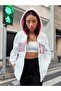 Unisex White Color Zippered Pink Brooklyn Printed 3 Thread Fleece Cardigan / Jacket - 4