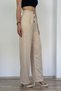 New Season Beige High Waist Button Detailed Linen Trousers - 3