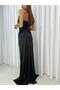 Flexible Satin Fabric Slit Detailed Strappy Long Evening Dress and Graduation Dress 582243 726 - 3