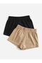 Women's Set of 2 Black and Beige Color Unprinted Plain Summer Short Shorts - Daily Double Short Shorts - 4