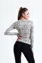 women's square collar bone zebra patterned long sleeve blouse - 4