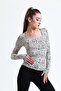 women's square collar bone zebra patterned long sleeve blouse - 6