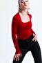 women's square neck burgundy long sleeve blouse - 3