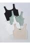Women's Set of 4 Black-White-Green-Beige Crop Top Blouse - 4