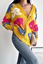 Women's Standard Size Patterned Button Detailed Oversize Knitwear Cardigan - 4
