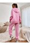Women's Unprinted Pink Color Hooded 3 Thread Tracksuit Set - 2