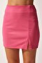 Women's Pink Slit Mini Skirt FN03080 - 4