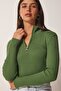 Women's Khaki Zippered Turtleneck Knitwear Sweater UB00120 - 2