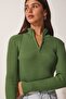 Women's Khaki Zippered Turtleneck Knitwear Sweater UB00120 - 4