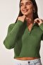 Women's Khaki Zippered Turtleneck Knitwear Sweater UB00120 - 3