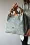 Large Size Knitted Detailed 4 Compartment Women's Shoulder Bag 4031-Gd Light Denim