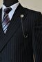 Blue Brown Striped Navy Blue Double Breasted Suit (NECK Tie - COLLAR DECORATION GIFT) - 4