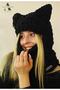 Snow Mask Animal Figure Hat with Cat Ears Black Hat Puffy Beanie Ski & Snowboard Balaclava