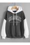 Large Size Piece Los Angeles Oversize 3 Thread Hooded Pocketed Anthracite-White Sweatshirt/Hoodie