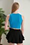 2-Piece Fitted Wide Piping Halter Neck Ribbed Flexible Knitted Crop Blouse Set - 6