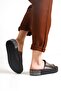 Capone Single Wide Band Stone Detailed Wedge Heel Metallic Women's Slippers - 2
