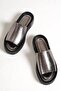 Capone Single Wide Band Stone Detailed Wedge Heel Metallic Women's Slippers - 4