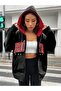 Unisex Black Color Zippered Red Brooklyn Printed 3 Thread Fleece Cardigan / Jacket