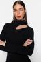 Siyah Midi Cut Out/Pencere Detaylı Triko Elbise TWOAW24EL00028 - 3