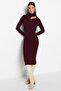 Mürdüm Midi Cut Out/Pencere Detaylı Triko Elbise TWOAW24EL00028 - 3