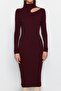 Mürdüm Midi Cut Out/Pencere Detaylı Triko Elbise TWOAW24EL00028 - 4