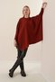 Women's Burgundy Oversize Slit Poncho Sweater - 2